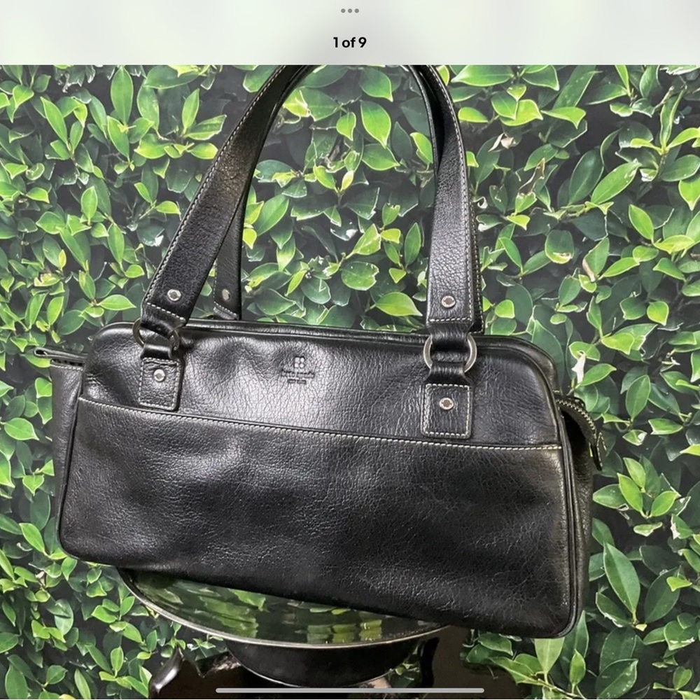 Kate Spade New York Grain Leather black Handbag Purse Stripe Lining ⭐️